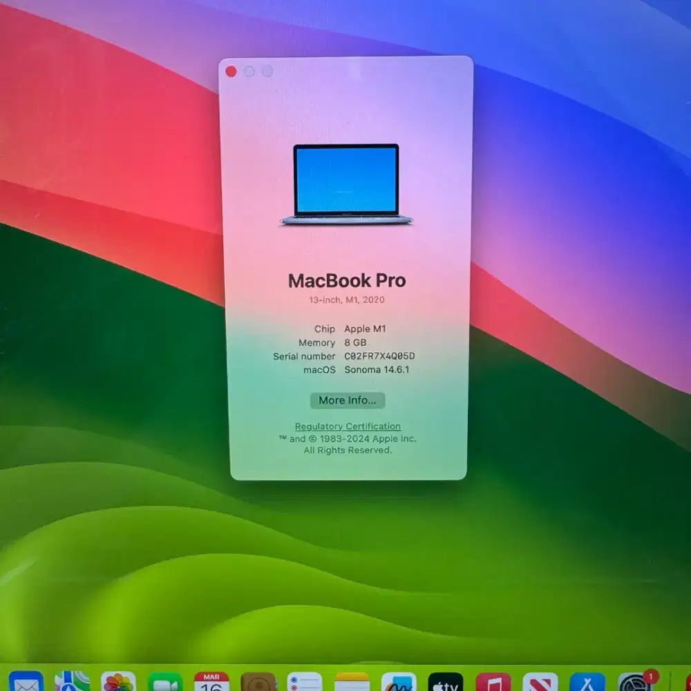 Macbook Pro M1 Ram 8 Ssd 256 Layar 13 inch Full set Space Grey