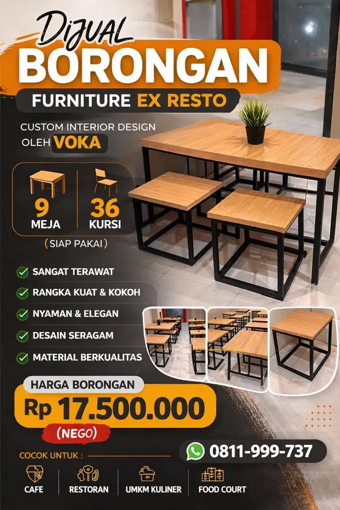 DIJUAL MURAH!!! 9 unit meja ex Resto + 36 kursi!