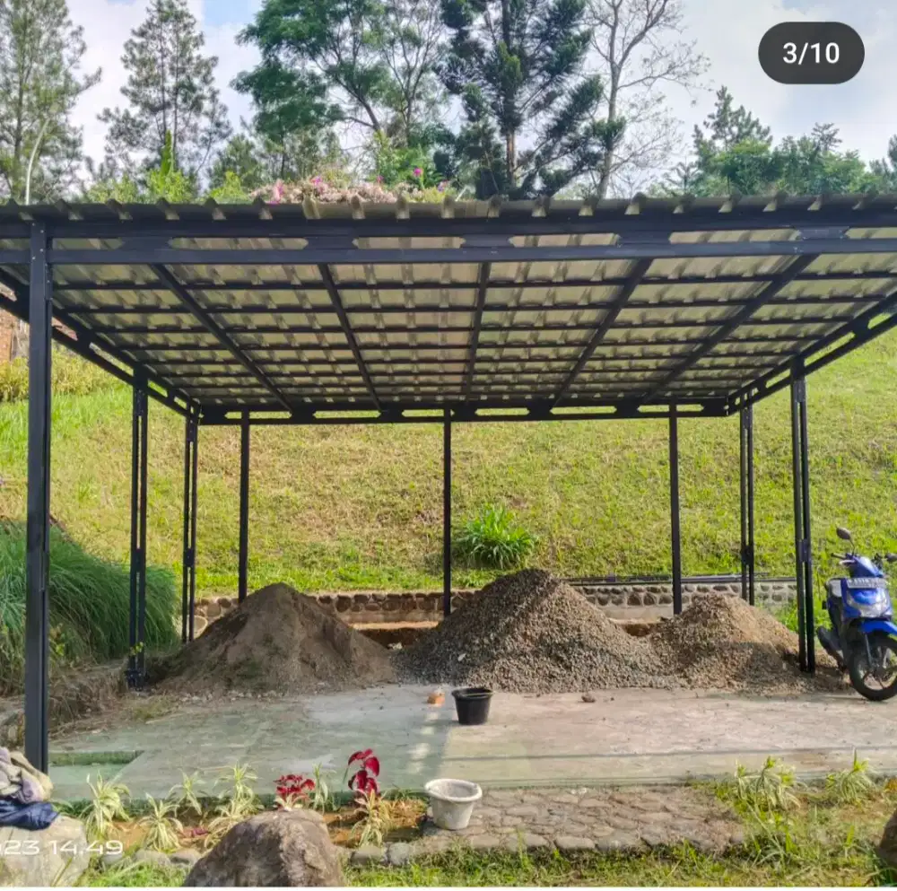 Canopy garasi rangka baja ringan atap alderon