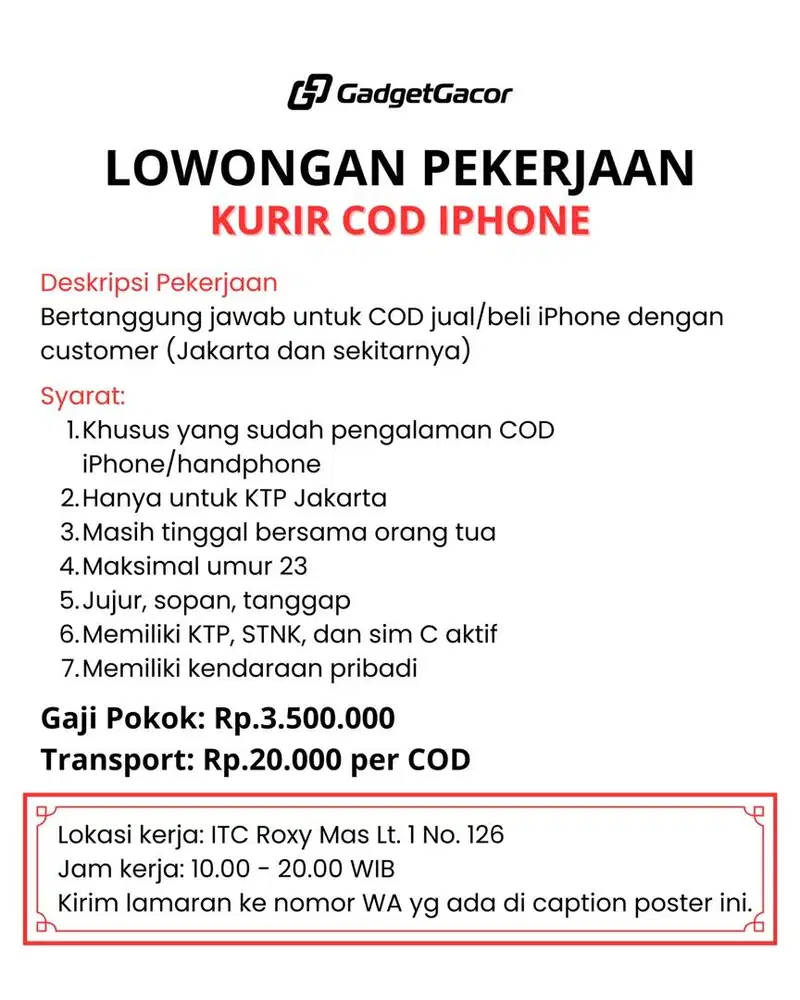 Lowongan Kerja Kurir COD iPhone