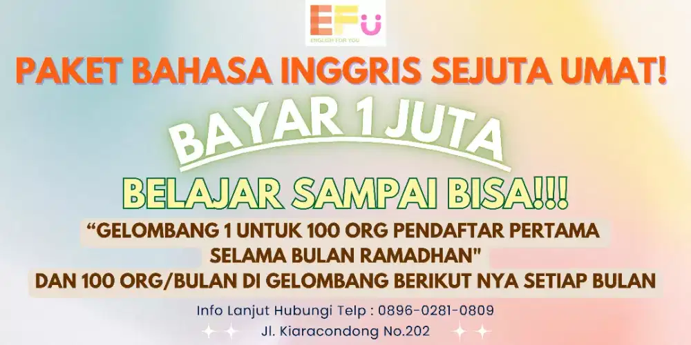 Paket kursus BHS.inggris termurah Se Indonesia sampai bisa