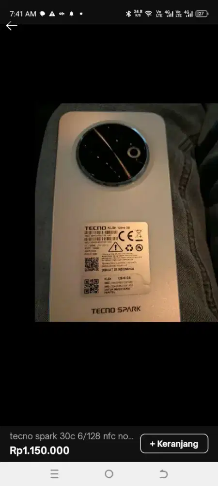 Tecno spark 30c 6/128 putih. Bekas. Normal semua. Masih garansi resmi