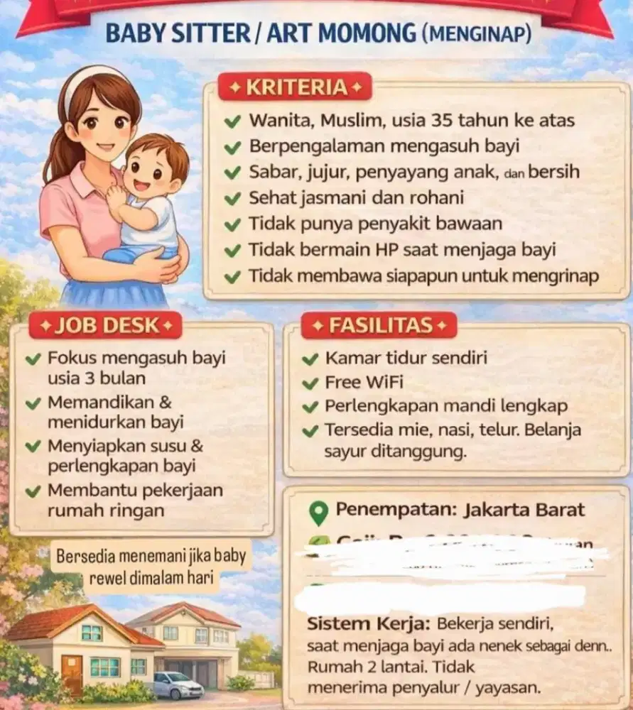 [DICARI] BABY SITTER / ART MOMONG MENGINAP (lgsg majikan)