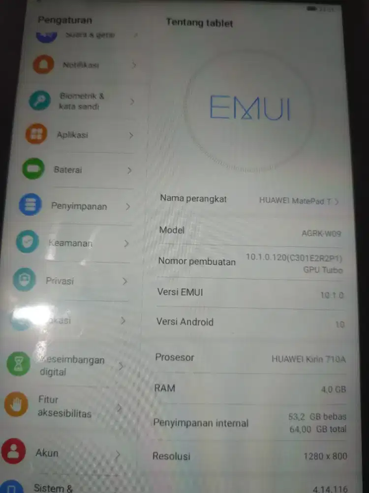 Huawei mate pad t10 ram 4/64 fullset mulus+ flipcase