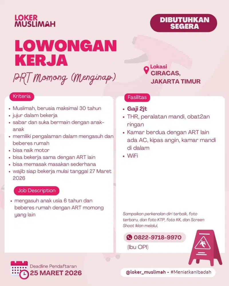 ART Momong (mengasuh anak dan beberes rumah)