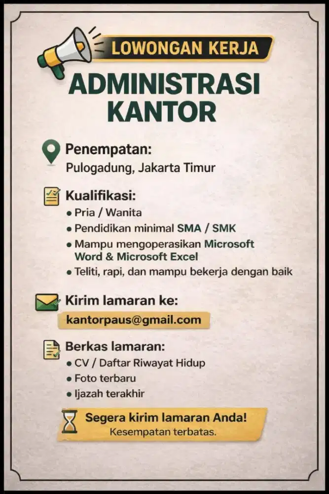 Lowongan : administrasi kantor