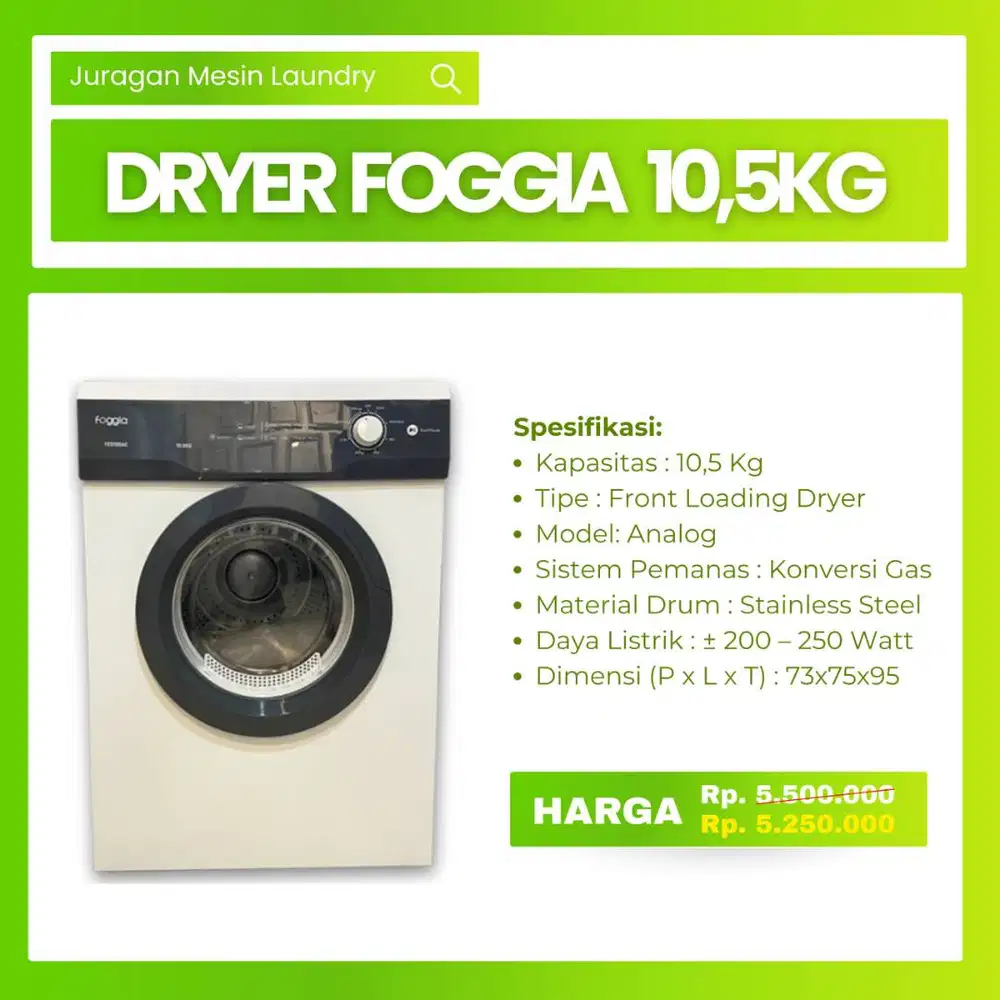 Dryer Laundry (Merk Foggia Kapasitas 10,5kg)