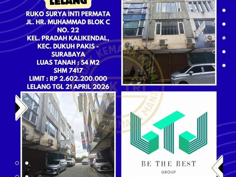 DIJUAL RUKO VIA LELANG DI DUKUH PAKIS SURABAYA (RUKO SURYA INTI PERMATA) – LELANG KPKNL