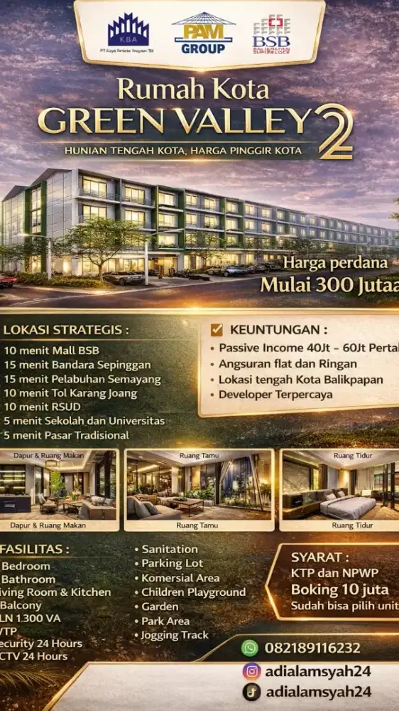 Apartemen Green Valley 2, harga 300 Jutaan, sertifikat SHM-SRS