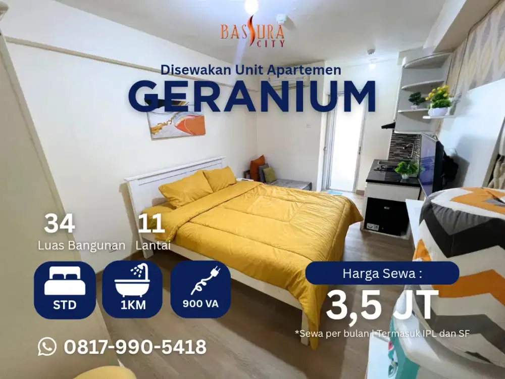 Sewa studio furnished apartemen Bassura City tower Geranium