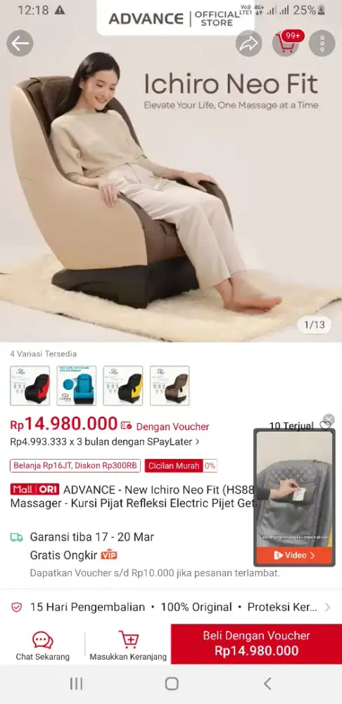 Kursi Pijat Advance New Ichiro Neo fit