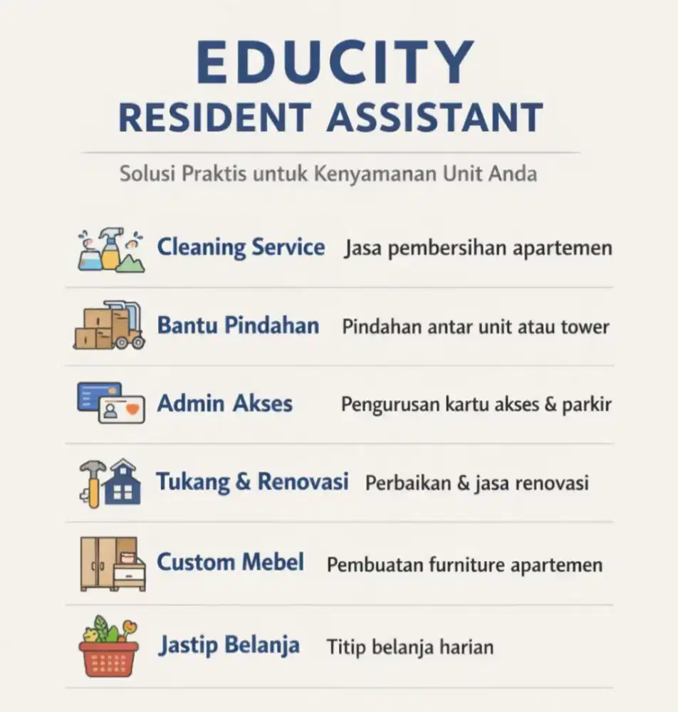 Jasa Cleaning, Pindahan, Renovasi Apartemen Educity Surabaya