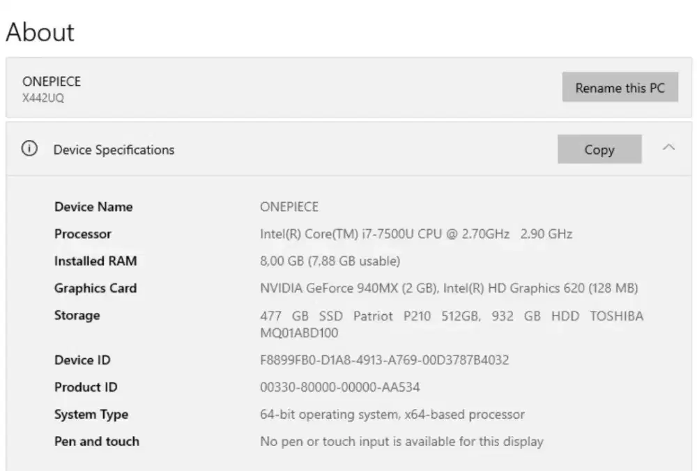 Asus x442uq i7 gen 7xxx