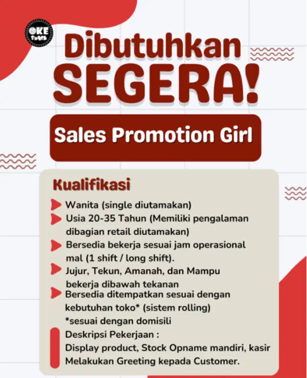 LOWONGAN KERJA – SPG / PENJAGA COUNTER SNACK