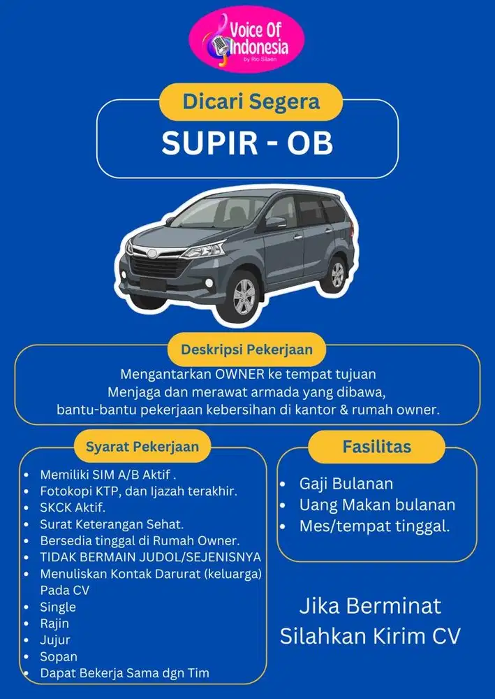 Dicari SUPIR - OB