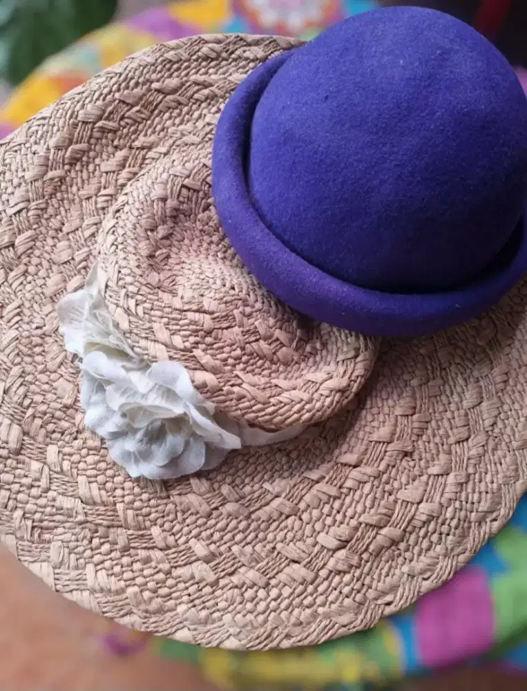 [Original] Topi H&M Bowler Hat Lavender & FOREVER 21 Floppy Hat Coklat