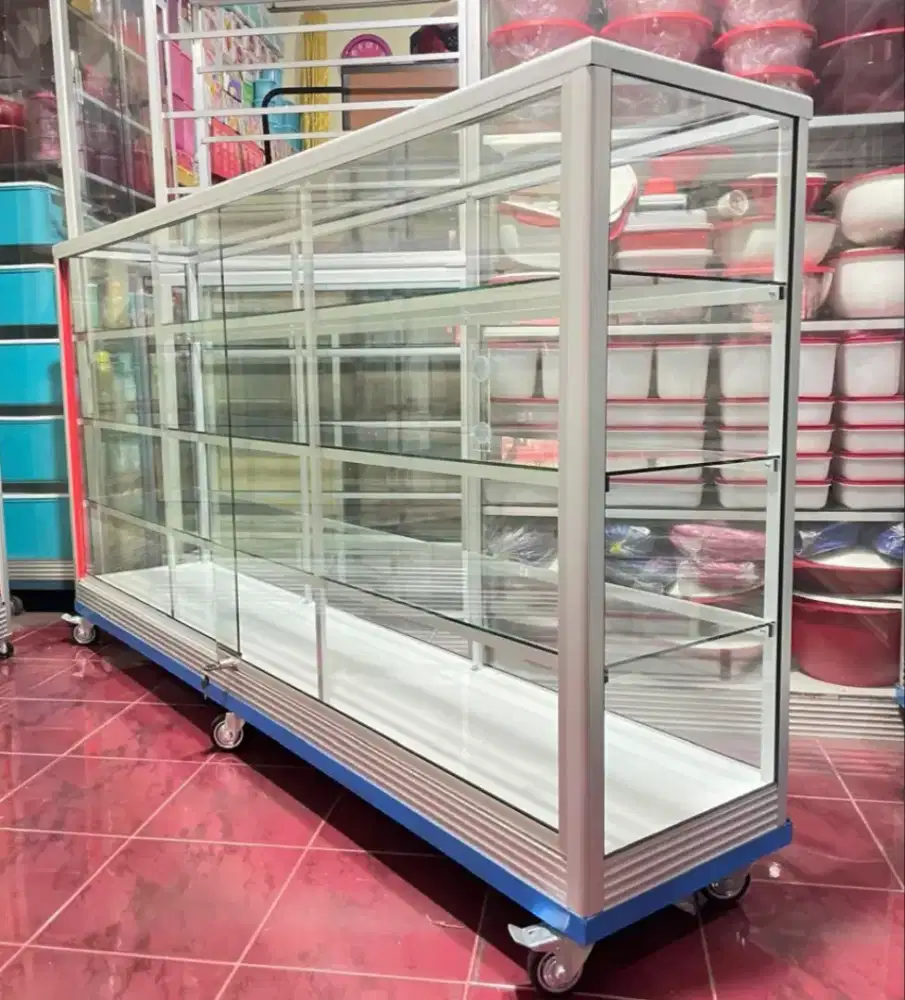 Etalase Panjang 2 Meter || Pakai Roda Besar & Siku Besi