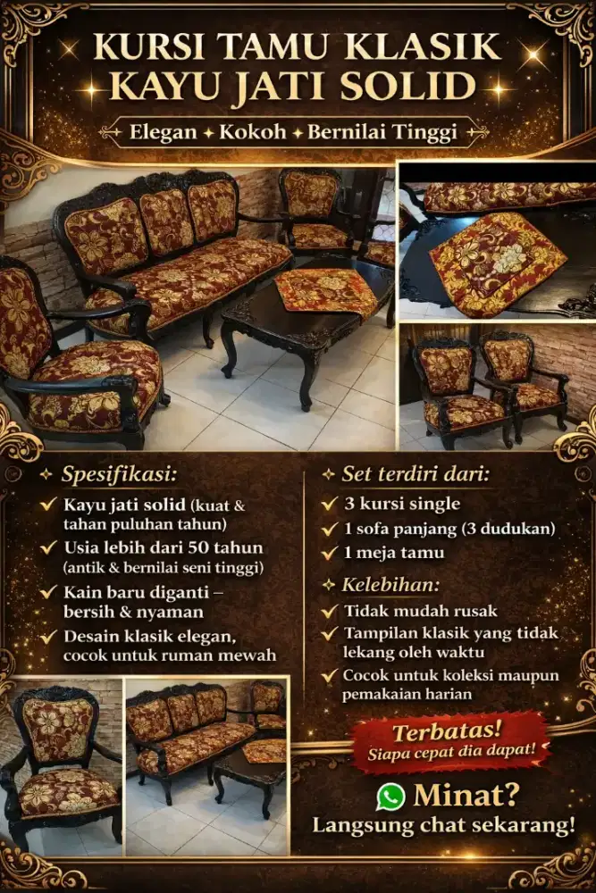 Sofa kursi Kayu jati klasik mewah