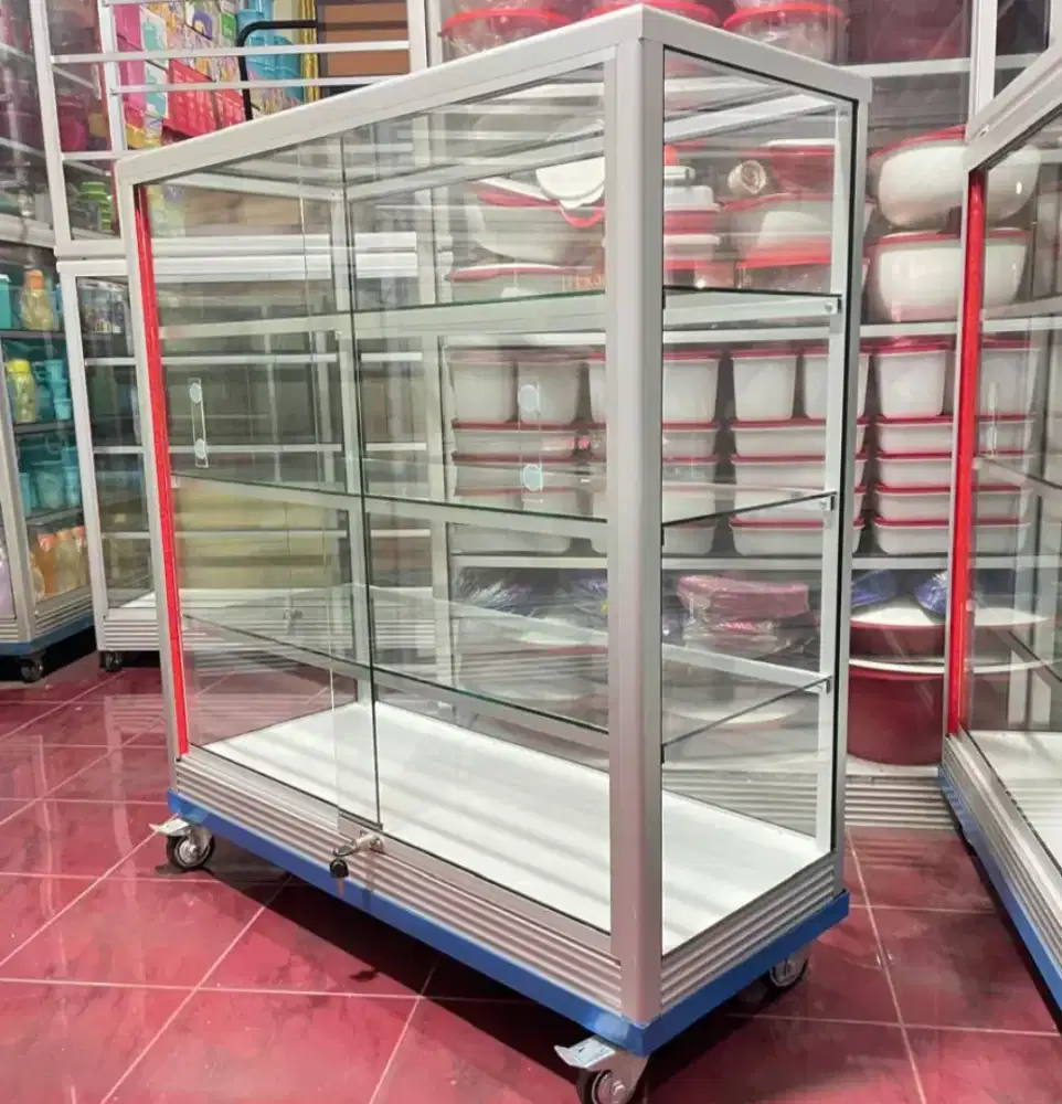 Etalase Panjang 1Mx1M Pakai RODA BESAR & Kunci || Kaca full 5mm