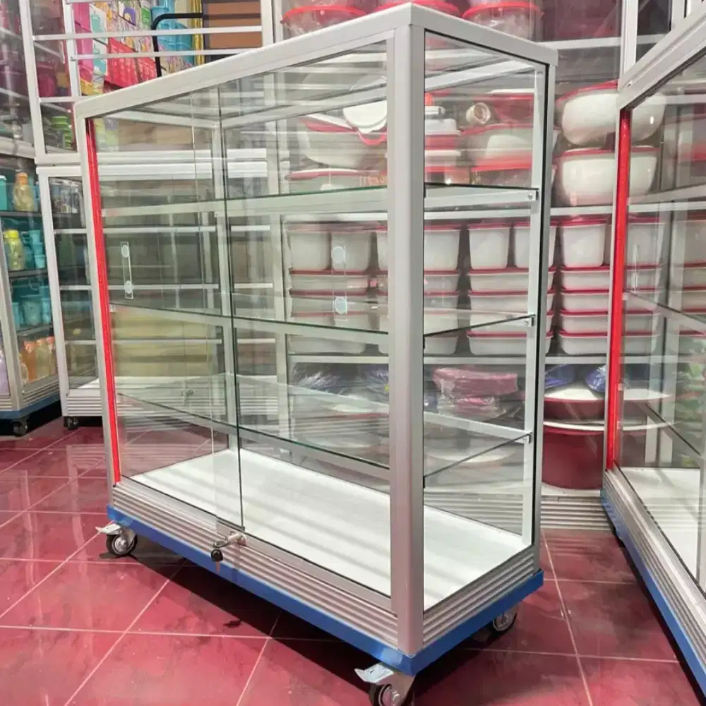 Etalase Panjang 1Mx1M Pakai RODA BESAR & Kunci