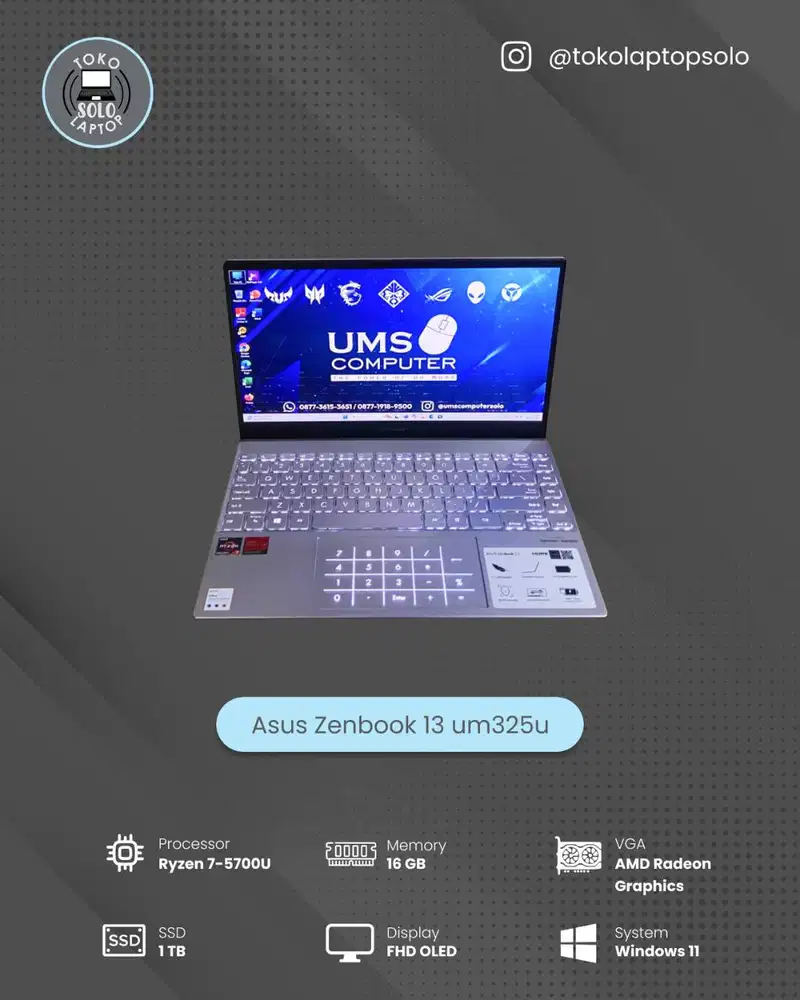 ASUS ZENBOOK 13 UM325U RYZEN 7 5700U Ram 16GB SSD 1TB OLED