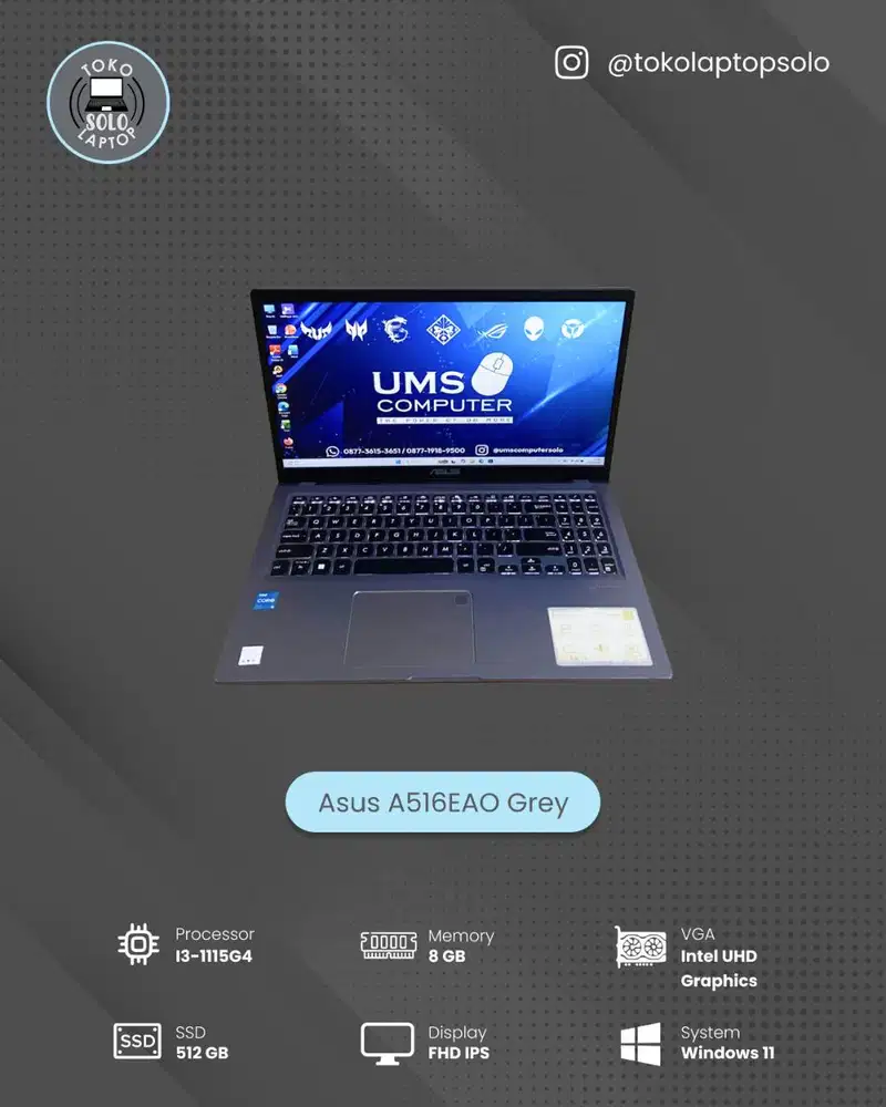 ASUS A516EAO CORE I3 1115G4 Ram 8GB SSD 512GB FHD IPS