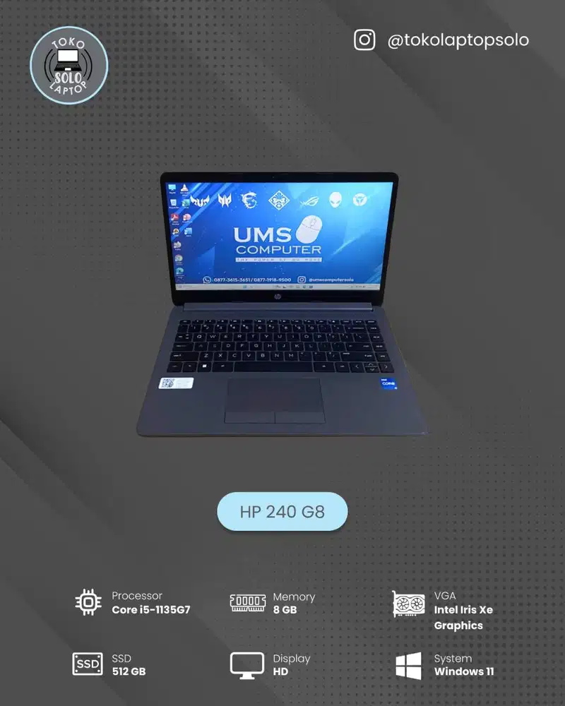 HP 240 G8 INTEL CORE I5 1135G7 Ram 8GB SSD 512GB