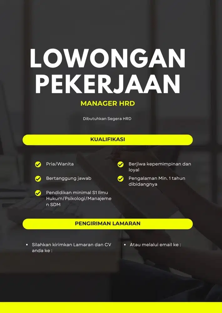 Dibutuhkan Segera Manager HRD