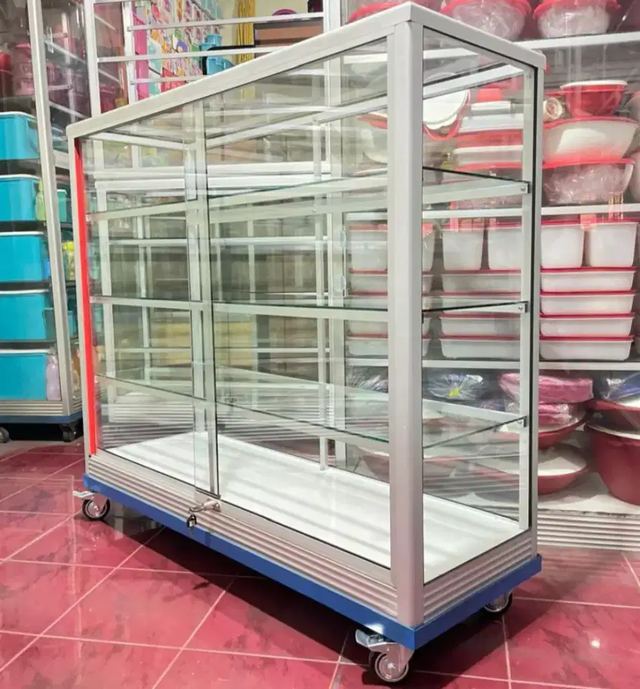 ETALASE 1,2Mx1M PERLENGKAPAN USAHA || PAKAI RODA & KUNCI