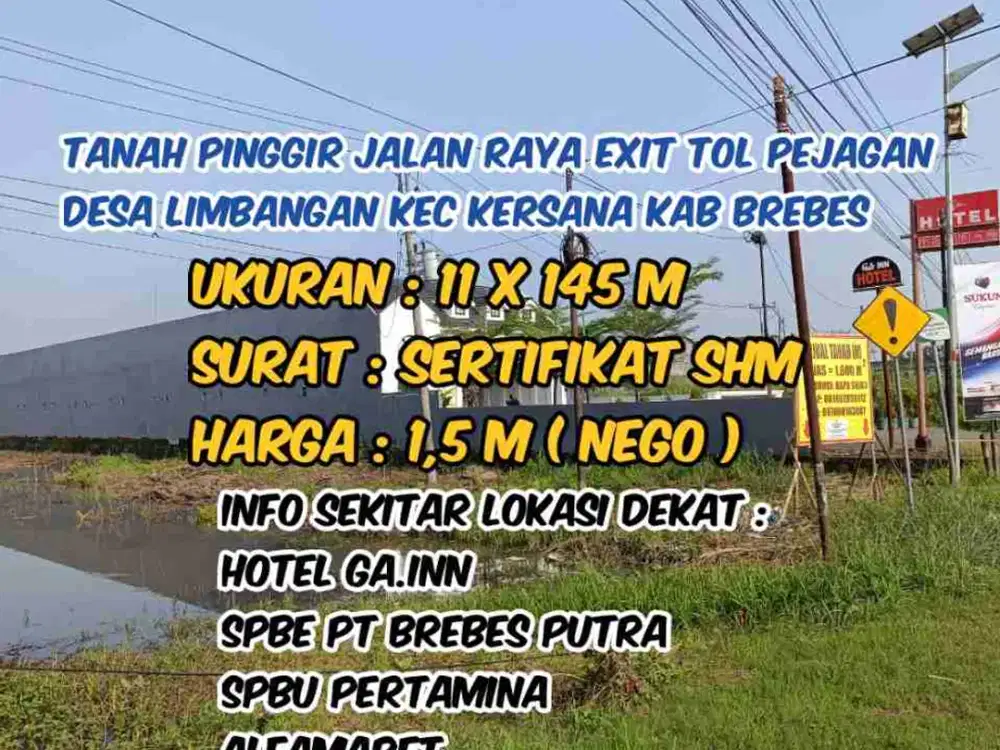 Tanah pinggir jalan raya exit tol pejagan di desa limbangan kersana brebes