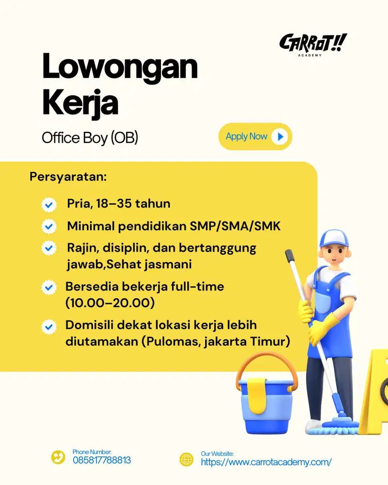 Lowongan Kerja Office Boy (Pulomas, Jakarta Timur)