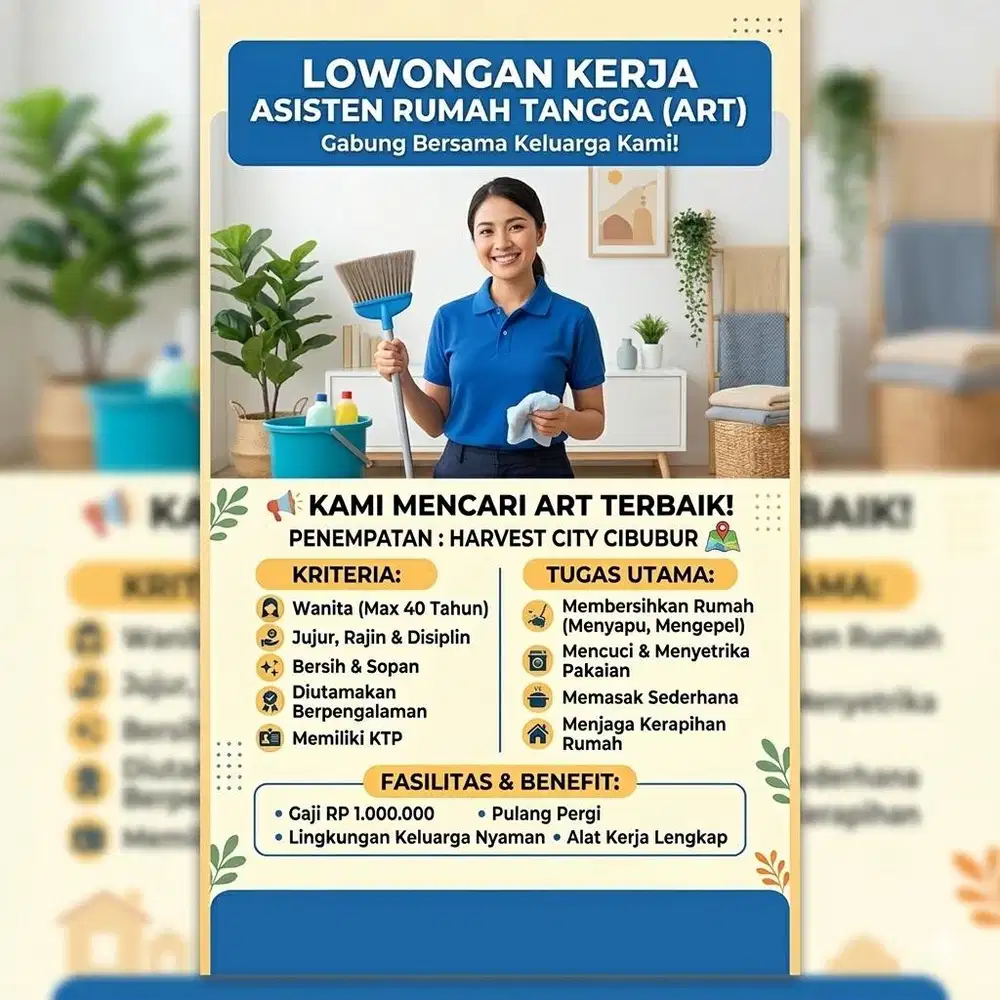 DIBUTUHKAN SEGERA PEMBANTU RUMAH TANGGA