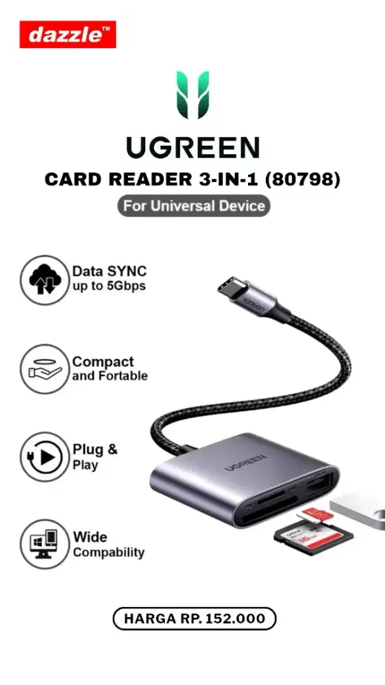 UGREEN CARD READER 3-IN-1 (80798)