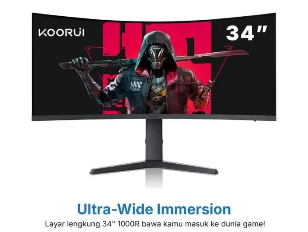 Monitor ultrawide 34 inci, resolusi 2K, refresh rate 165Hz, kondisi 99