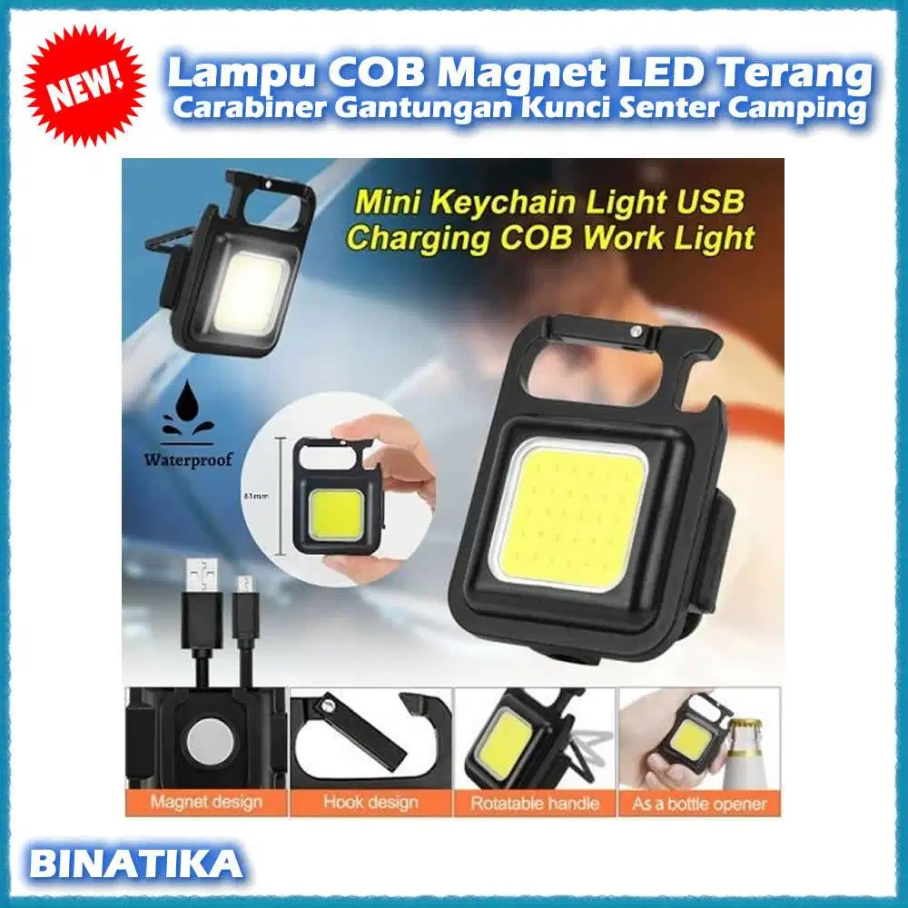 Lampu COB Magnet LED Terang Carabiner Gantungan Kunci Senter Camping