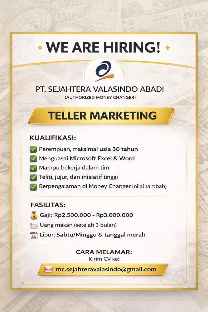 Dibuka Lowongan Teller Marketing