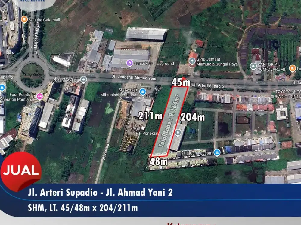 Tanah tepi jalan arteri supadio dekat dengan gaia mall, kubu raya