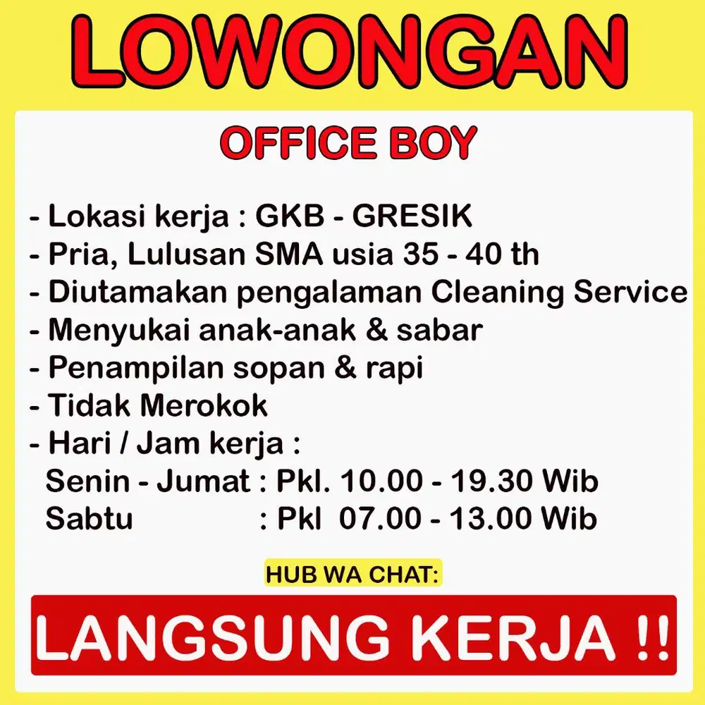 LOWONGAN OB PENEMPATAN GRESIK, BUTUH CEPAT