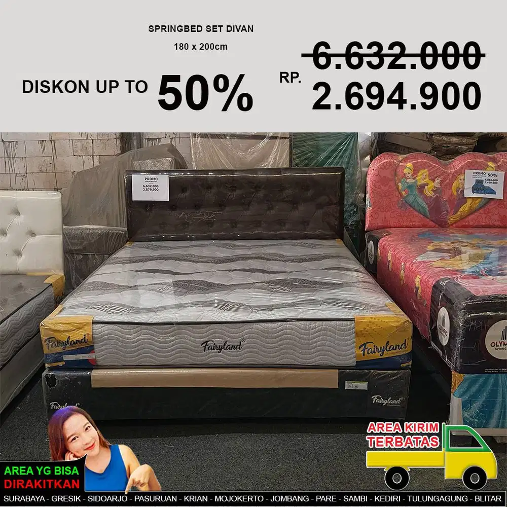 DISTRINDO Springbed Set Divan Ukuran 180cm Garansi Empuk dan Nyaman