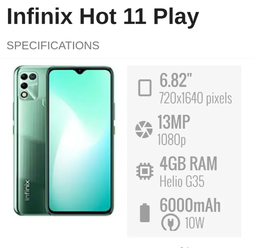 Infinix HOT 11 Play 4/64 Mulus Nett 950rb aja. Lok. Kalimalang