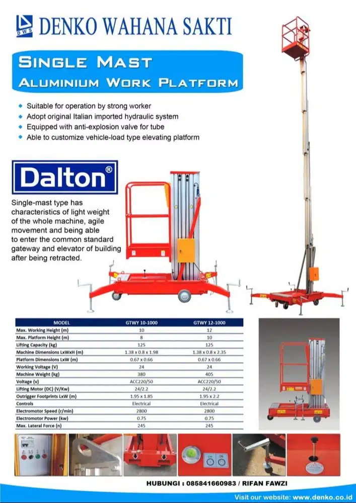 Jual Manlift Dalton Aerial Work Platform Single Double Mast Murah Read