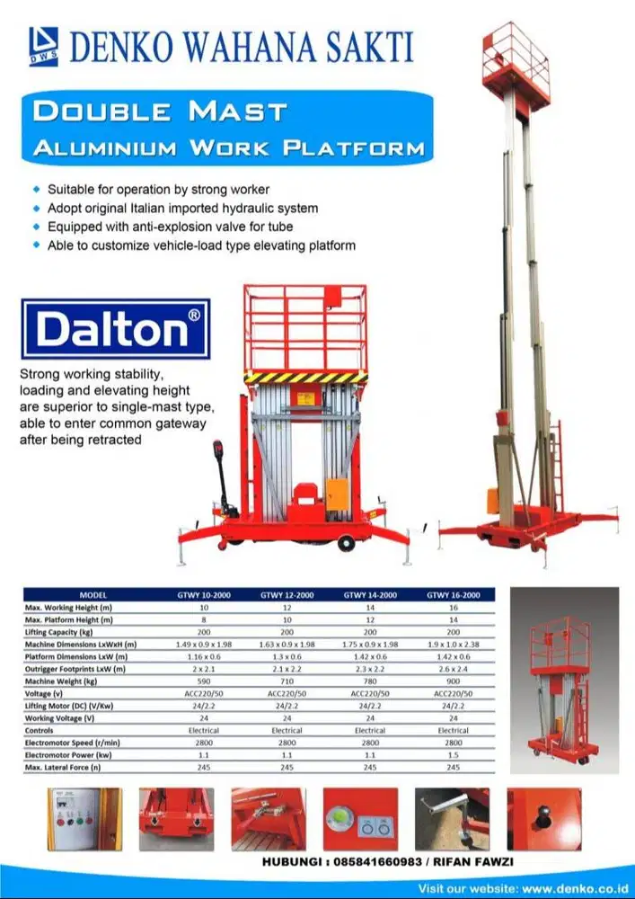 Jual Manlift Dalton Aerial Work Platform Single Double Mast Murah Read
