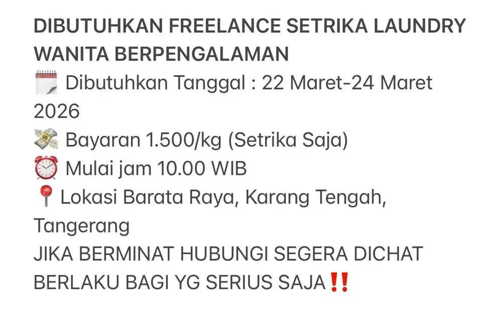 FREELANCE SETRIKA LAUNDRY
