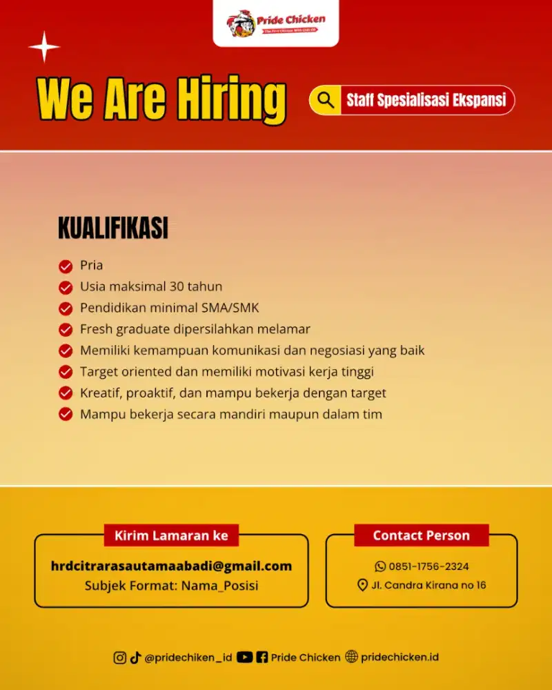 DIBUKA LOWONGAN KERJA STAFF SPESIALIS EKSPANSI