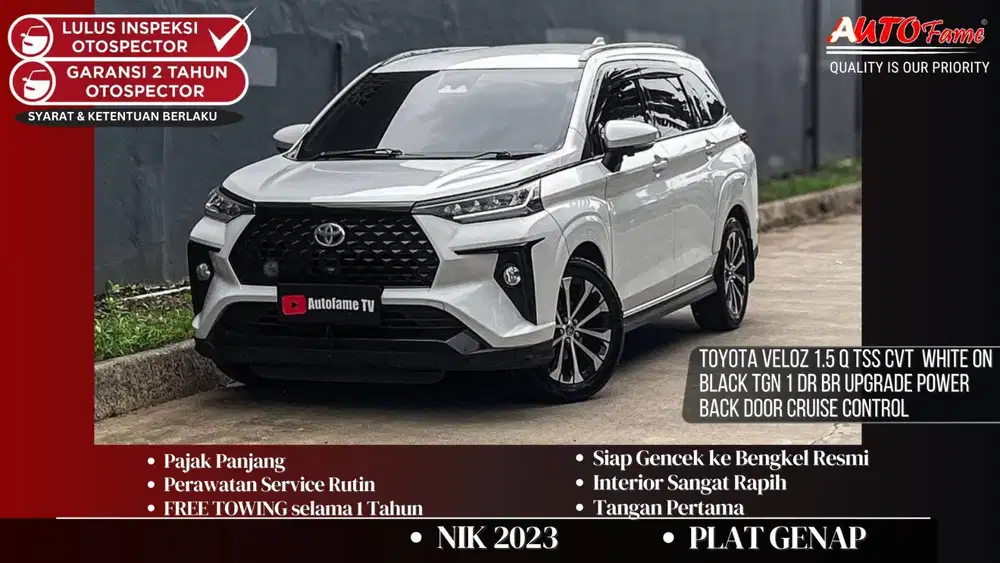 Toyota Veloz 1.5 Q TSS CVT NIK 2023 White On Black Tgn 1 Dr Br Upgrade