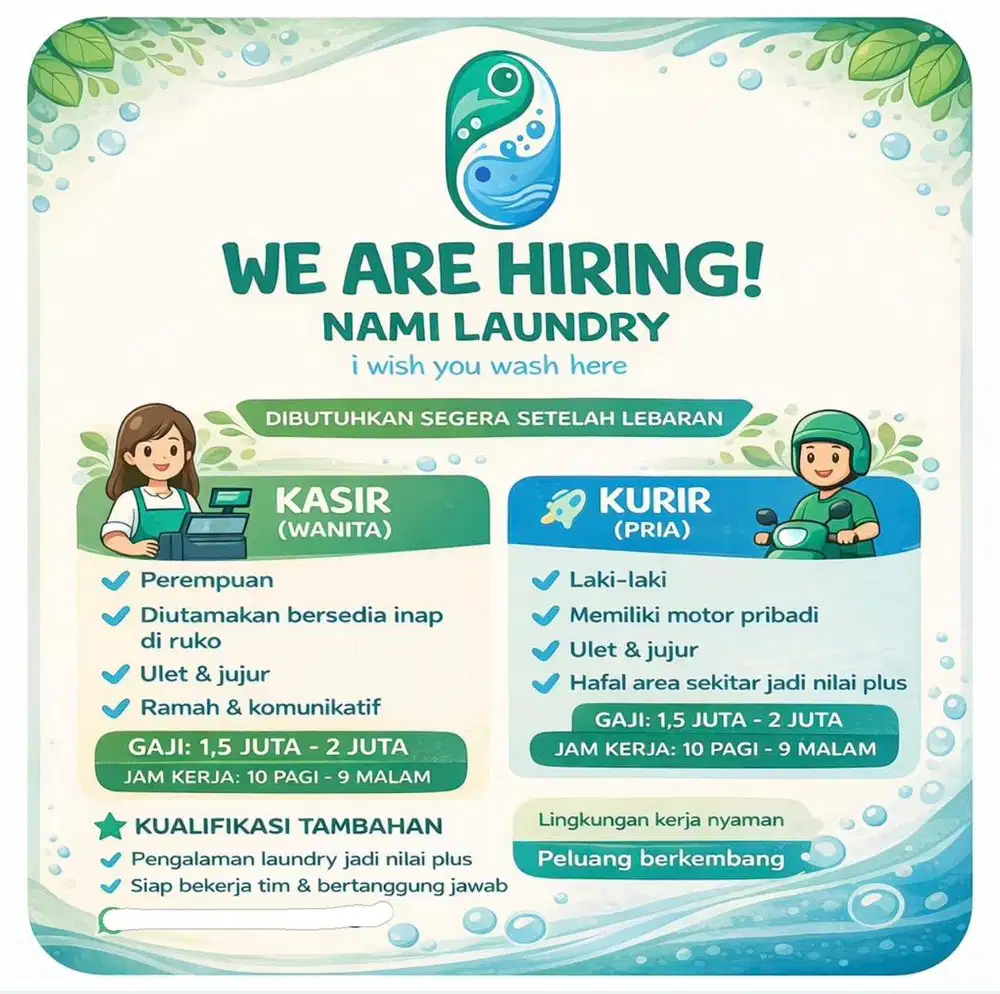 Dibutuhkan Pegawai Laundry