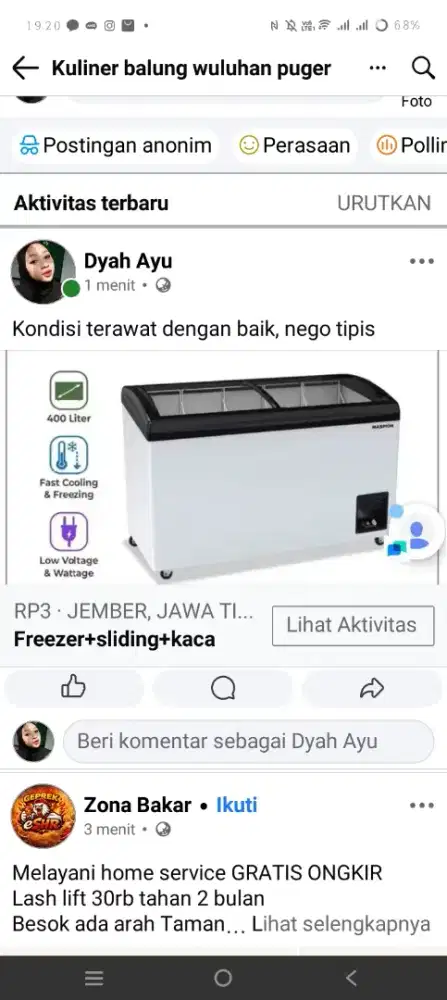 Freezer sliding kaca 400liter