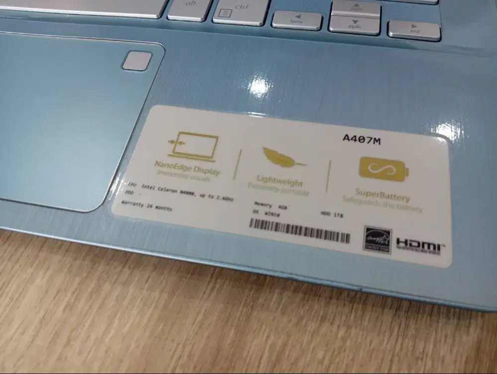 Asus Vivobook A407M Ice Blue Intel N4000 Layar Slim Bezzel