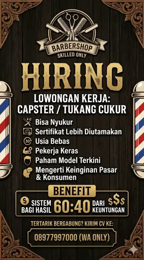 Lowongan capster/tukang cukur/barber