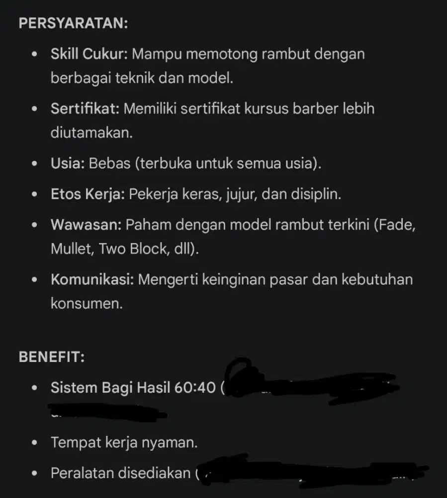 Lowongan capster/tukang cukur/barber